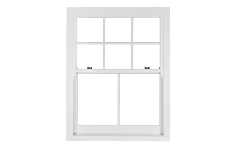 sash uPVC windows with 6 square grid above the slide and two grid below